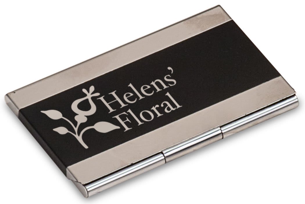 GFT125 - 3 3/4" x 2 1/2" Black Laserable Business Card Holder