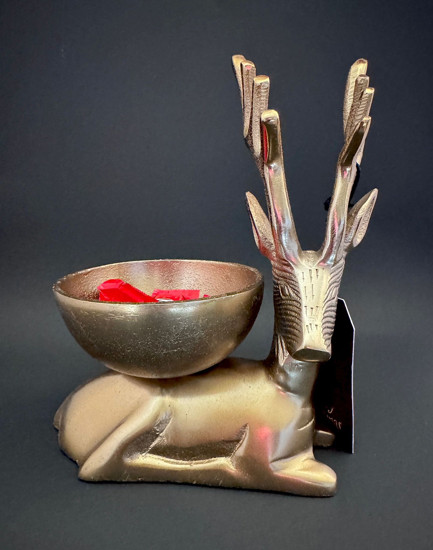 Antique Reindeer Bowl With Gold Tone Finish