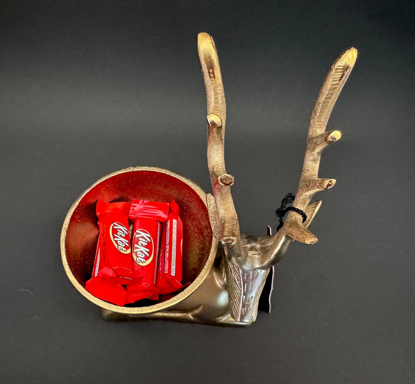 Antique Reindeer Bowl With Gold Tone Finish