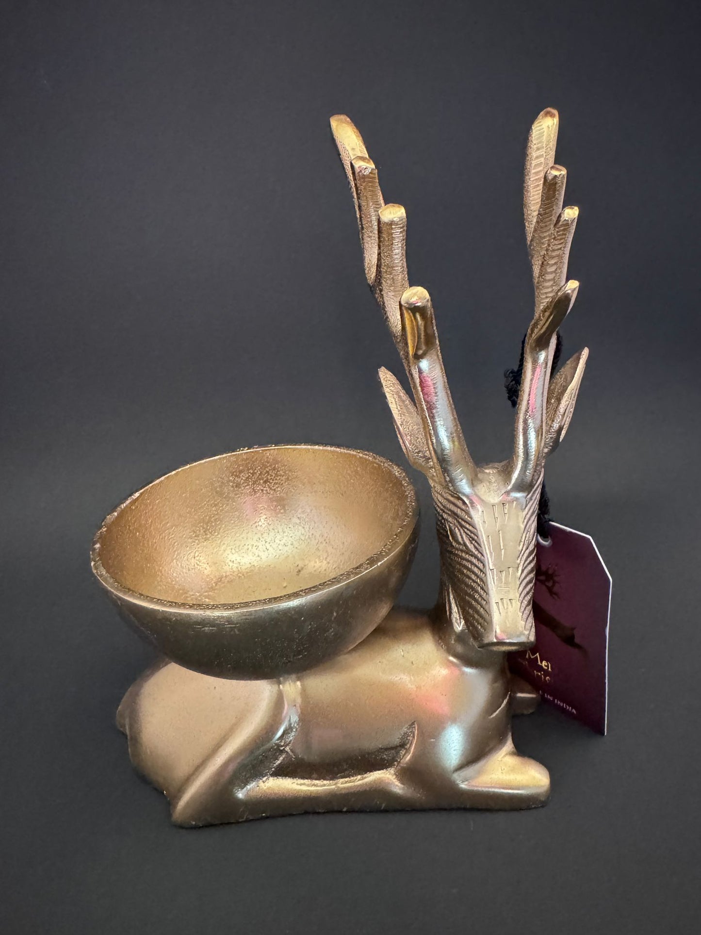 Antique Reindeer Bowl With Gold Tone Finish