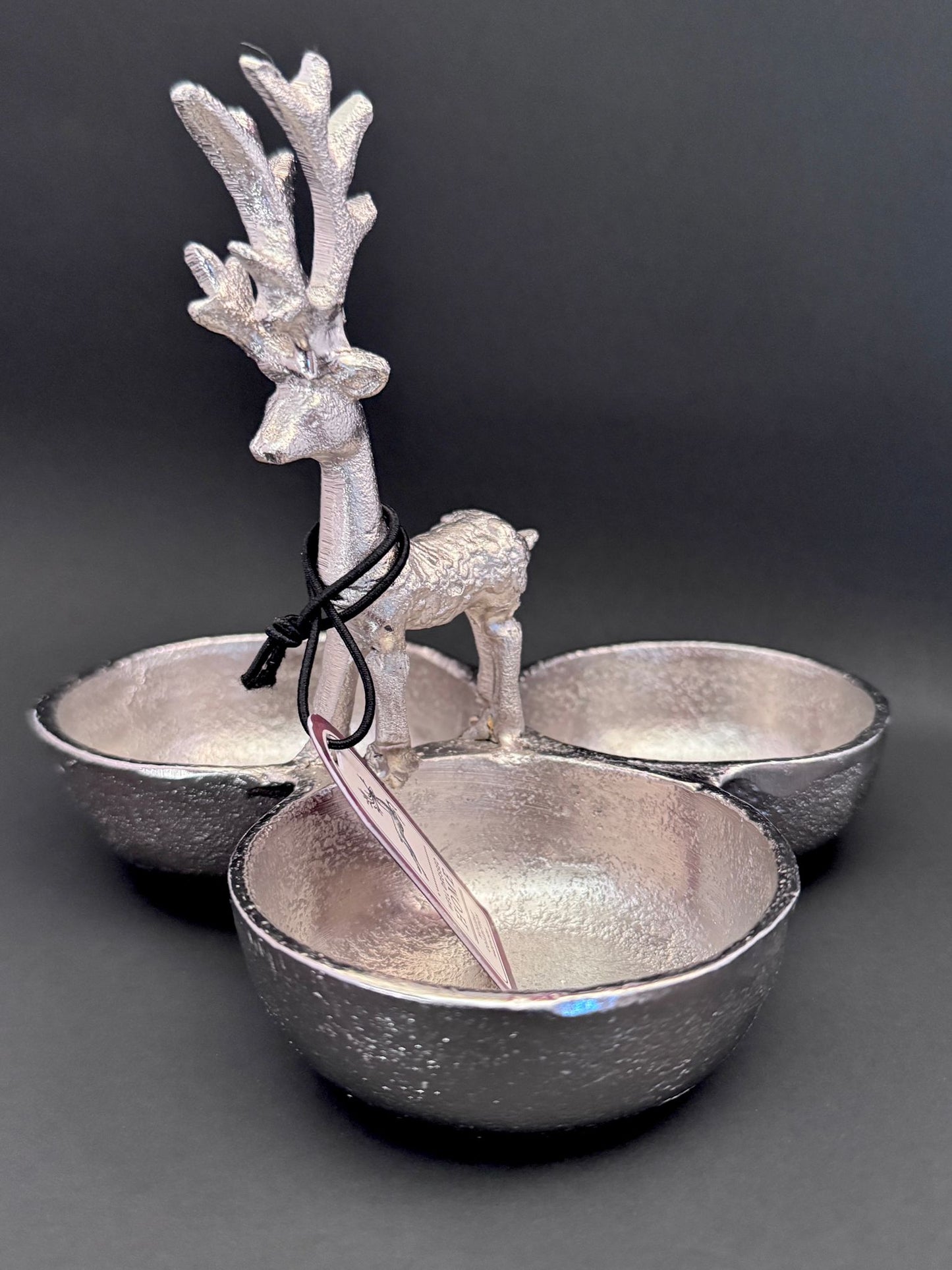 Vintage Reindeer Three Bowl Server Silver