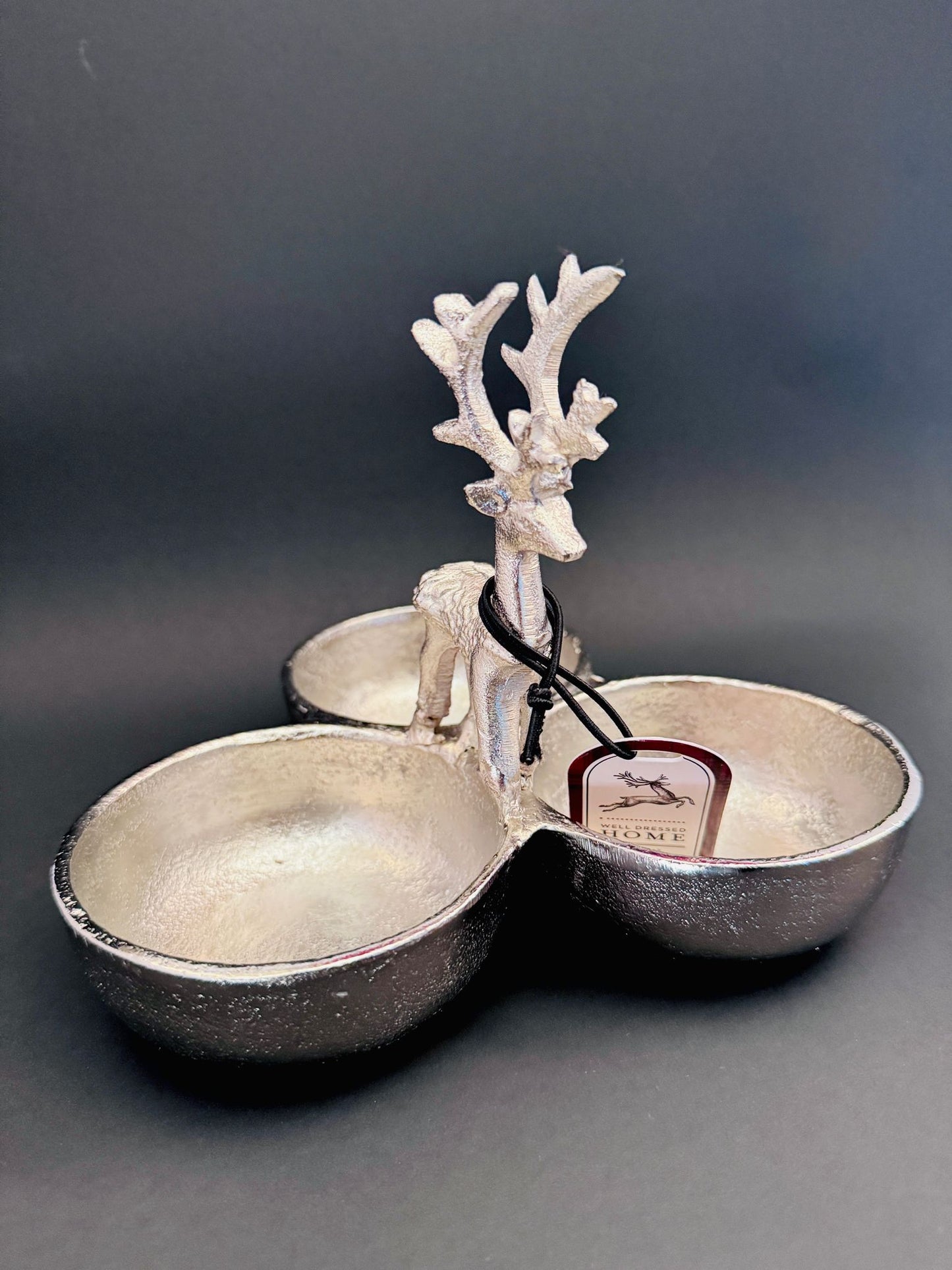 Vintage Reindeer Three Bowl Server Silver